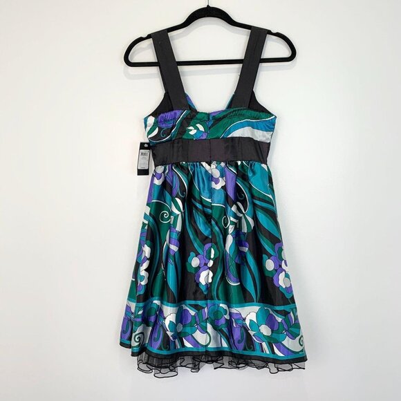 NWT Guess Abstract Print Black Bow Front Dress L - Picture 4 of 9
